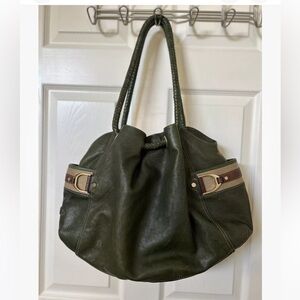 COLE HAAN Genevieve Denny Olive Green Braided Leather Shoulder Bag